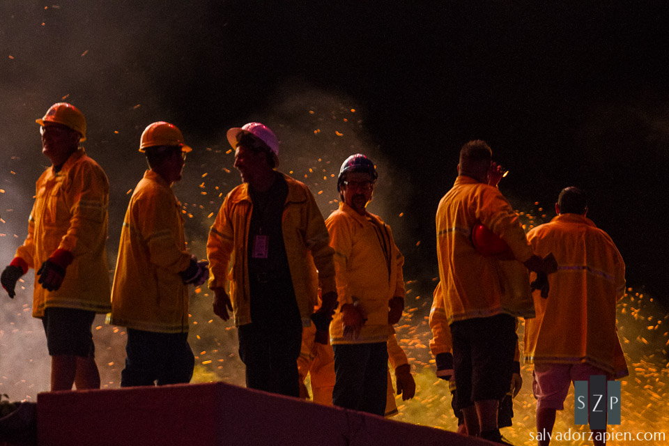 Members of the Santa Fe Fire Department make an appearance and watch the fireworks show after the burning of Zozobra.